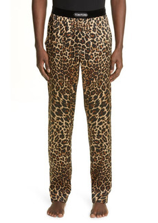 Tom Ford Leopard Print Stretch Silk Pajama Pants in Caramel at Nordstrom