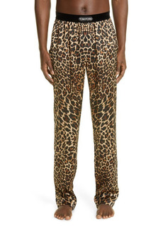 Tom Ford Men's Leopard Print Stretch Silk Pajama Pants in Caramel at Nordstrom