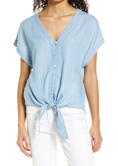 Tommy Bahama Chambray All Day Tie Front Top in Lt Storm Wash at Nordstrom