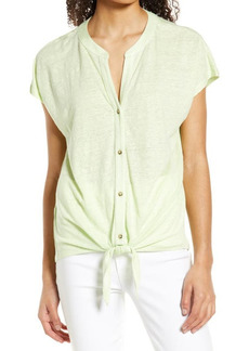 Tommy Bahama Linnea V-Neck Tie Front Camp Shirt in Light Grass at Nordstrom