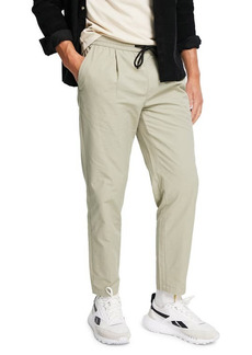 Topman Tapered Tie Waist Trousers in Khaki at Nordstrom