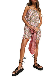 Topshop Chuck Ditsy Sleeveless Romper in Pink Multi at Nordstrom