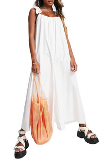 Topshop Frill Sleeve Cotton Palazzo Jumpsuit in White at Nordstrom