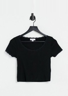 Topshop lace trim scoop t-shirt in black