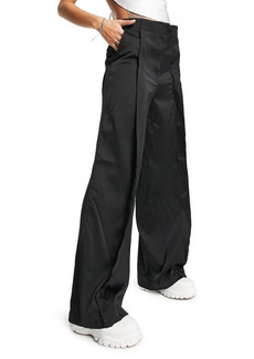 Topshop Satin Wide Leg Trousers in Black at Nordstrom