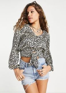 Topshop shirred tie front blouse in floral
