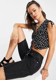 Topshop sleeveless spot ruched front top in black