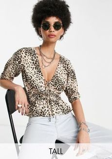 Topshop tall animal tea print blouse in neutral