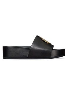 Tory Burch Patos Leather Platform Slide Sandals