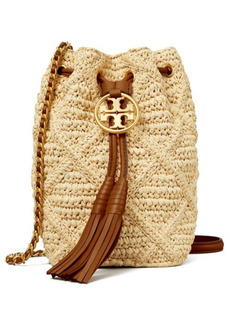 Tory Burch Fleming Soft Straw Crochet Mini Bucket Bag in Natural at Nordstrom