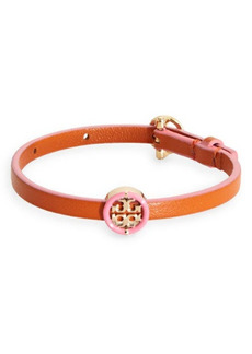 Tory Burch Miller Leather Bracelet in Tory Gold /Chipotle/Pink at Nordstrom