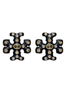 Tory Burch Roxanne Jeweled Stud Earrings in Rolled Gold /Navy Multi at Nordstrom