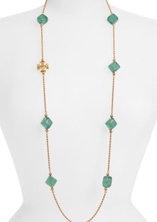 Tory Burch Roxanne Necklace in Rolled Brass /Azure Green at Nordstrom