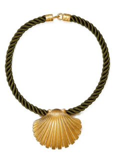 Tory Burch Shell Collar Necklace in Rolled Brass /Olive at Nordstrom