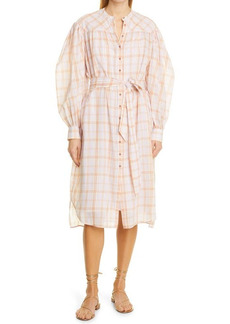 Ulla Johnson Fayette Plaid Long Sleeve Cotton Shirtdress in Pale Lilac at Nordstrom