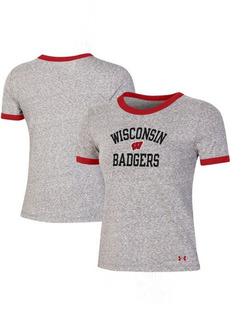 Women's Under Armour Heathered Gray Wisconsin Badgers Siro Slub Tri-Blend Ringer T-Shirt in Heather Gray at Nordstrom