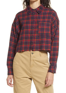 Urban Outfitters Exclusives BDG Urban Outfitters Brendan Plaid Flannel Crop Shirt in Red at Nordstrom