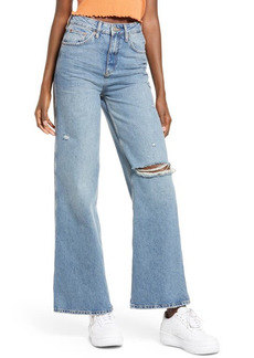 Urban Outfitters Exclusives BDG Urban Outfitters Ripped Super High Waist Puddle Jeans in Dark Vintage at Nordstrom