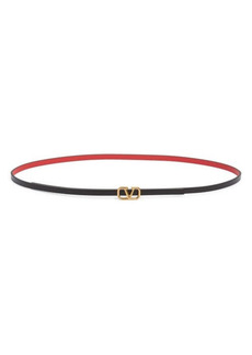 Valentino Garavani VLOGO Buckle Reversible Skinny Leather Belt in Black/Red at Nordstrom