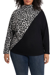 Vince Camuto Animal Colorblock Mock Long Sleeve Top in Silver Heather at Nordstrom