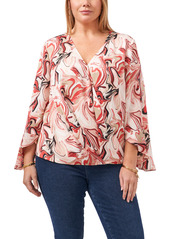 Vince Camuto Flare Cuff Faux Wrap Blouse in Red Sepia at Nordstrom