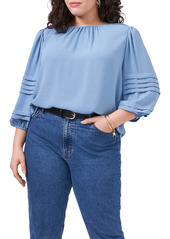 Vince Camuto Pleated Sleeve Gauze Blouse in Canyon Blue at Nordstrom