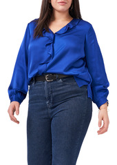 Vince Camuto Ruffle Front Satin Blouse in Dpcelestialblu at Nordstrom