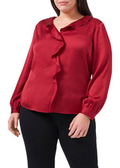 Vince Camuto Ruffle Front Satin Blouse in Dpcelestialblu at Nordstrom