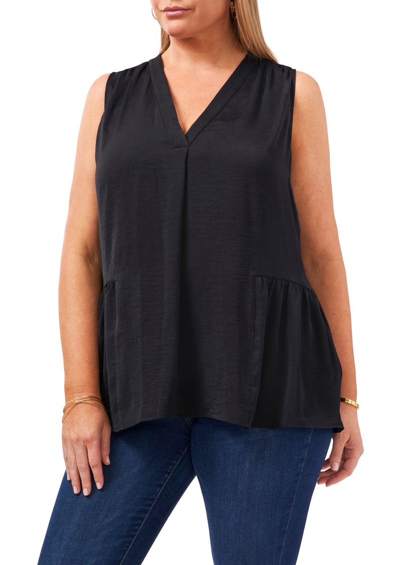 Vince Camuto Ruffle Hem Rumple Satin Top in Rich Black at Nordstrom