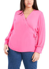 Vince Camuto Wrap Front Long Sleeve Blouse in Bright Hibiscus at Nordstrom