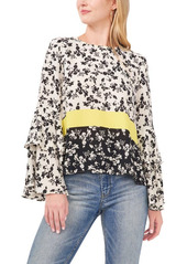 Vince Camuto Allison Floral Mix Print Blouse in White Birch at Nordstrom