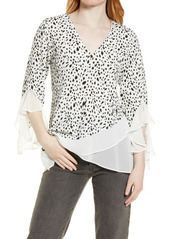 Vince Camuto Animal Print Ruffle Blouse in New Ivory at Nordstrom