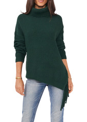 Vince Camuto Asymmetric Fringe Cotton Blend Sweater in Moss Green at Nordstrom