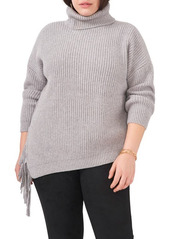 Vince Camuto Asymmetric Fringe Cotton Blend Sweater in Light Heather Grey at Nordstrom