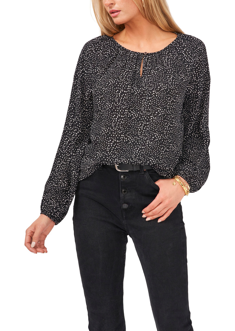 Vince Camuto Bright Dot Peasant Blouse in Black/White Dots at Nordstrom