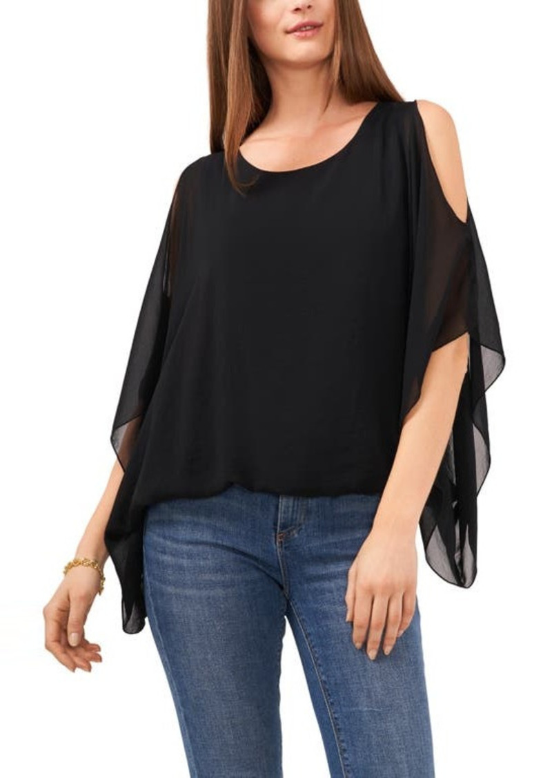Vince Camuto Cold Shoulder Chiffon Top in Rich Black at Nordstrom
