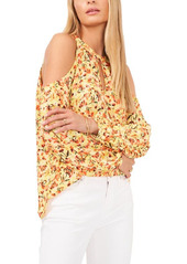 Vince Camuto Cold Shoulder Floral Print Top in Yellow at Nordstrom