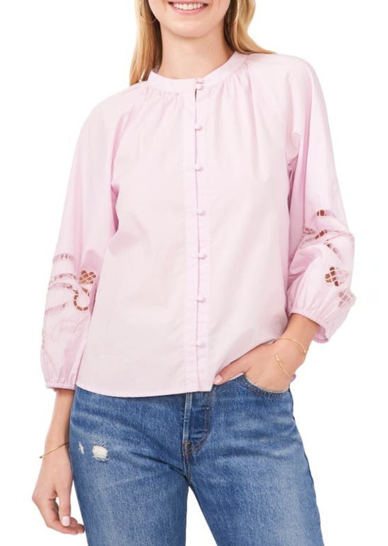Vince Camuto Embroidered Poplin Blouse in Soft Iris at Nordstrom