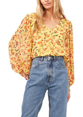 Vince Camuto Floral Balloon Sleeve Top in Lemon Yellow at Nordstrom