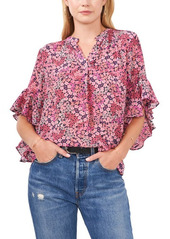 Vince Camuto Floral Flutter Sleeve High/Low Top in Cosmo Pink at Nordstrom
