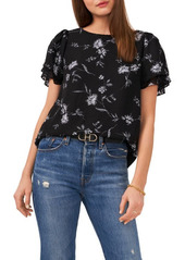 Vince Camuto Floral Flutter Sleeve Jacquard Blouse in Ultra White at Nordstrom