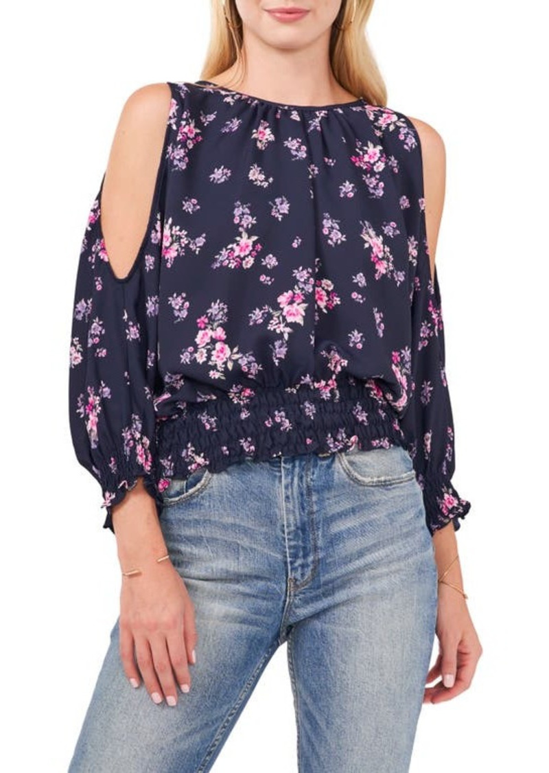 Vince Camuto Floral Slit Sleeve Blouse in Classic Navy at Nordstrom