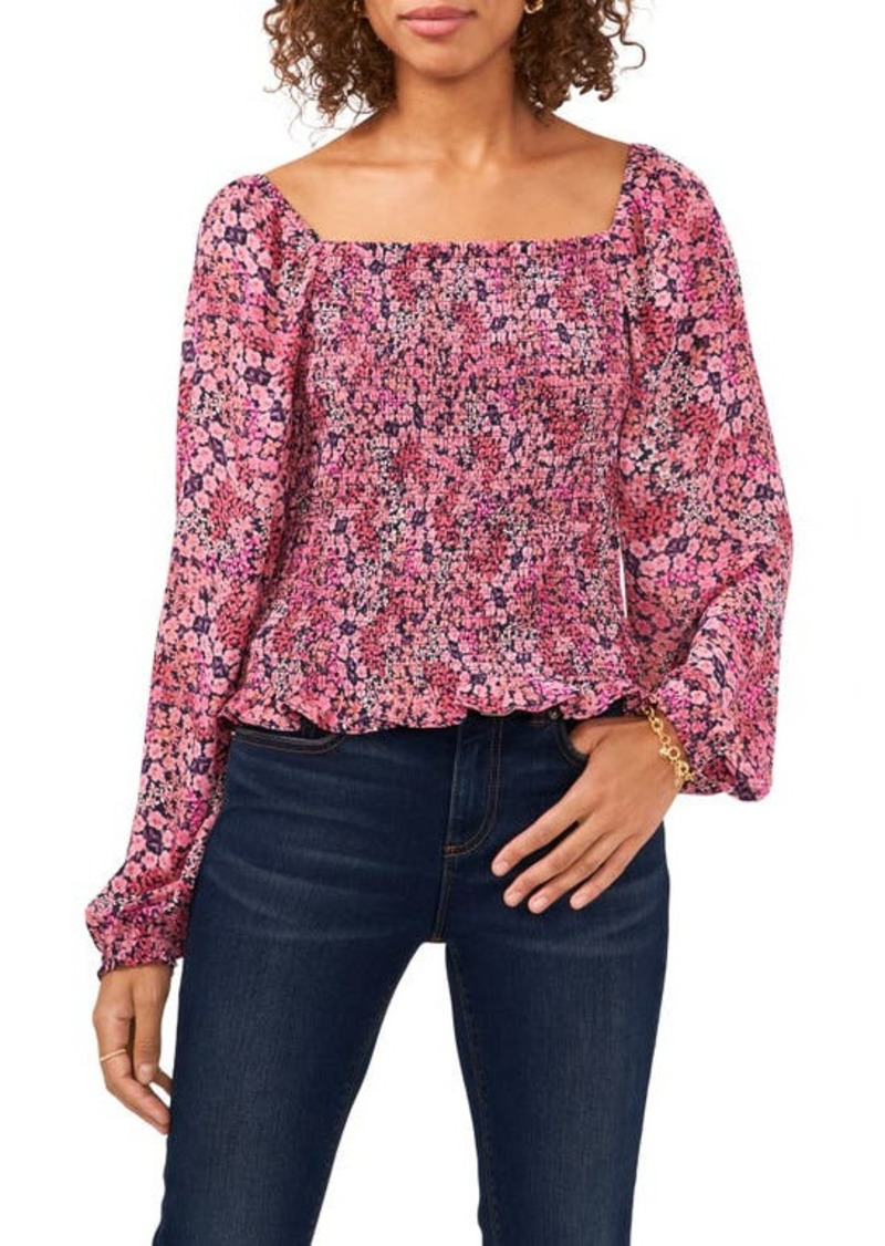 Vince Camuto Floral Smocked Bodice Blouse in Cosmo Pink at Nordstrom