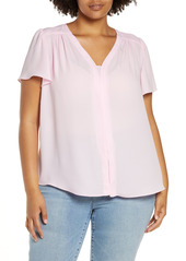 Vince Camuto Flutter Sleeve Rumple Satin Blouse in Pink Horizon at Nordstrom