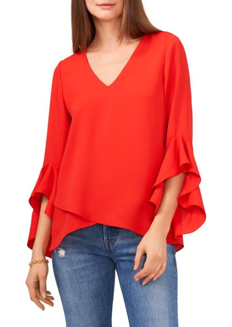 Vince Camuto Flutter Sleeve Tunic in Radient Red at Nordstrom