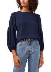 Vince Camuto Lace Detail Crepe Blouse in Classic Navy at Nordstrom