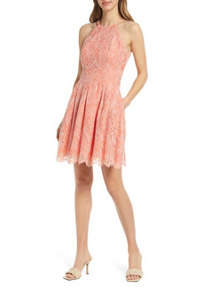 Vince Camuto Lace Halter Neck Fit & Flare Dress in Tangerine at Nordstrom