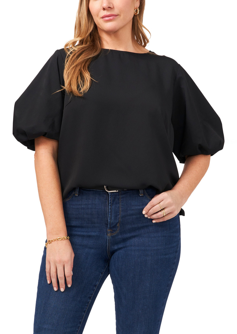 Vince Camuto Luxe Puff Sleeve Crepe de Chine Blouse in Rich Black at Nordstrom