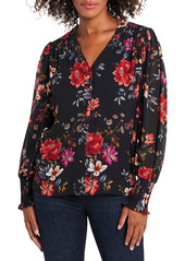 Vince Camuto Magnolia Noir Floral Long Sleeve Top in Rich Black at Nordstrom
