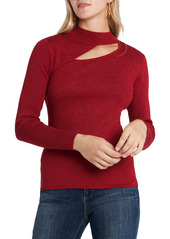 Vince Camuto Metallic Cutout Detail Long Sleeve Top in Deep Red at Nordstrom